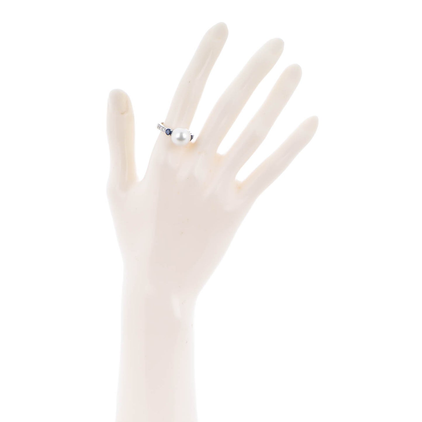 18K White Gold Sapphire Diamond 11mm South Sea Cultured Pearl Ring 6