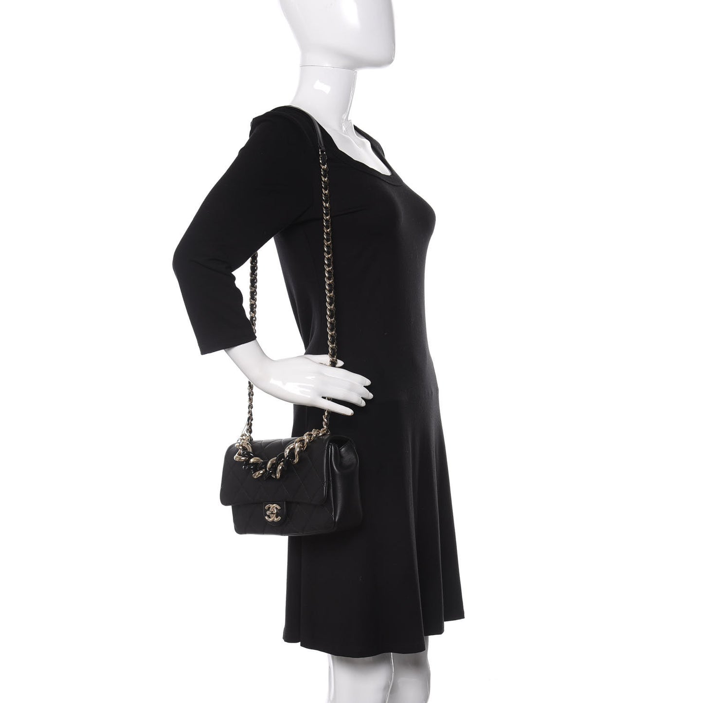 Lambskin Quilted Resin Bi-Color Chain Flap Bag Black