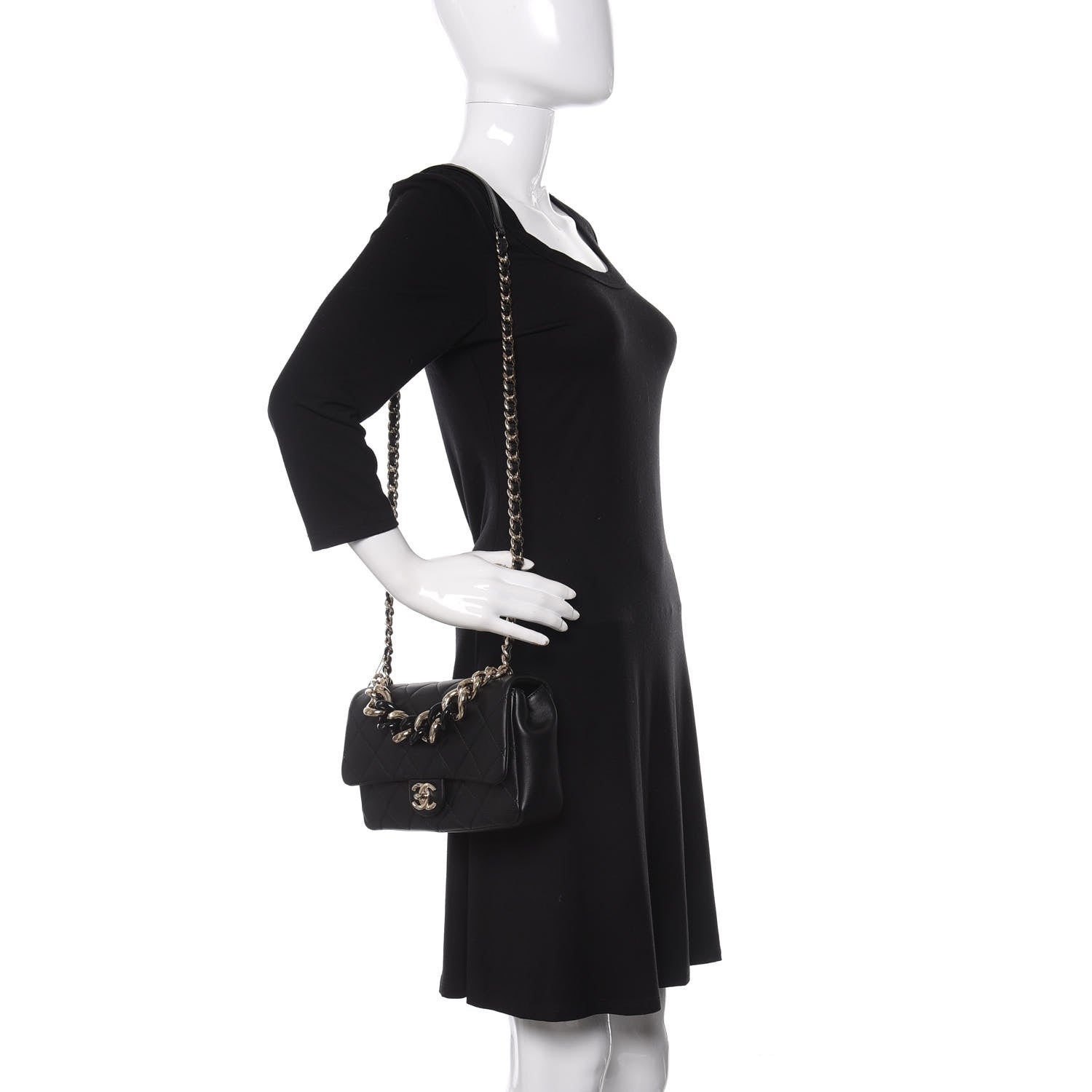 Chanel Lambskin Quilted Resin Bi-Color Chain Flap Bag Black 2 of 11