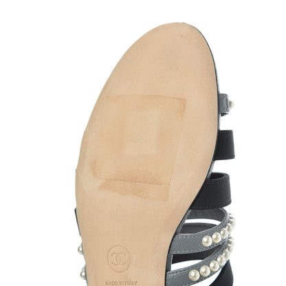 Chanel Patent Grosgrain CC Pearl Mules 38 Grey Black 9 of 11