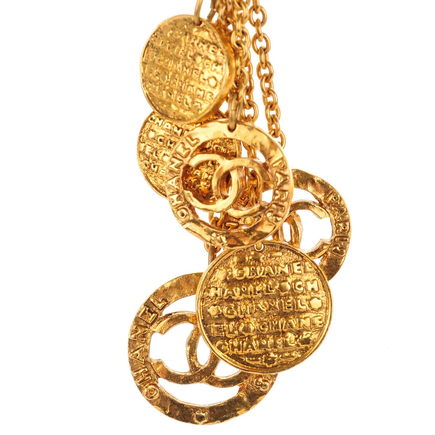 Hammered Medallion CC Dangle Earrings Gold
