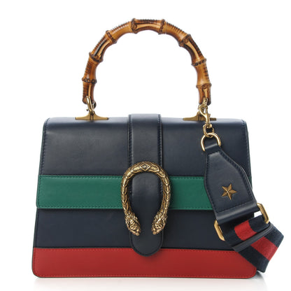 Gucci Moon Calfskin Bamboo Web Medium Dionysus Top Handle Bag Blue Emerald Hibiscus Red 1 of 10