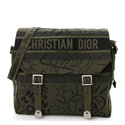 Christian Dior Canvas Embroidered Graffiti Diorcamp Messenger Green Black 1 of 10