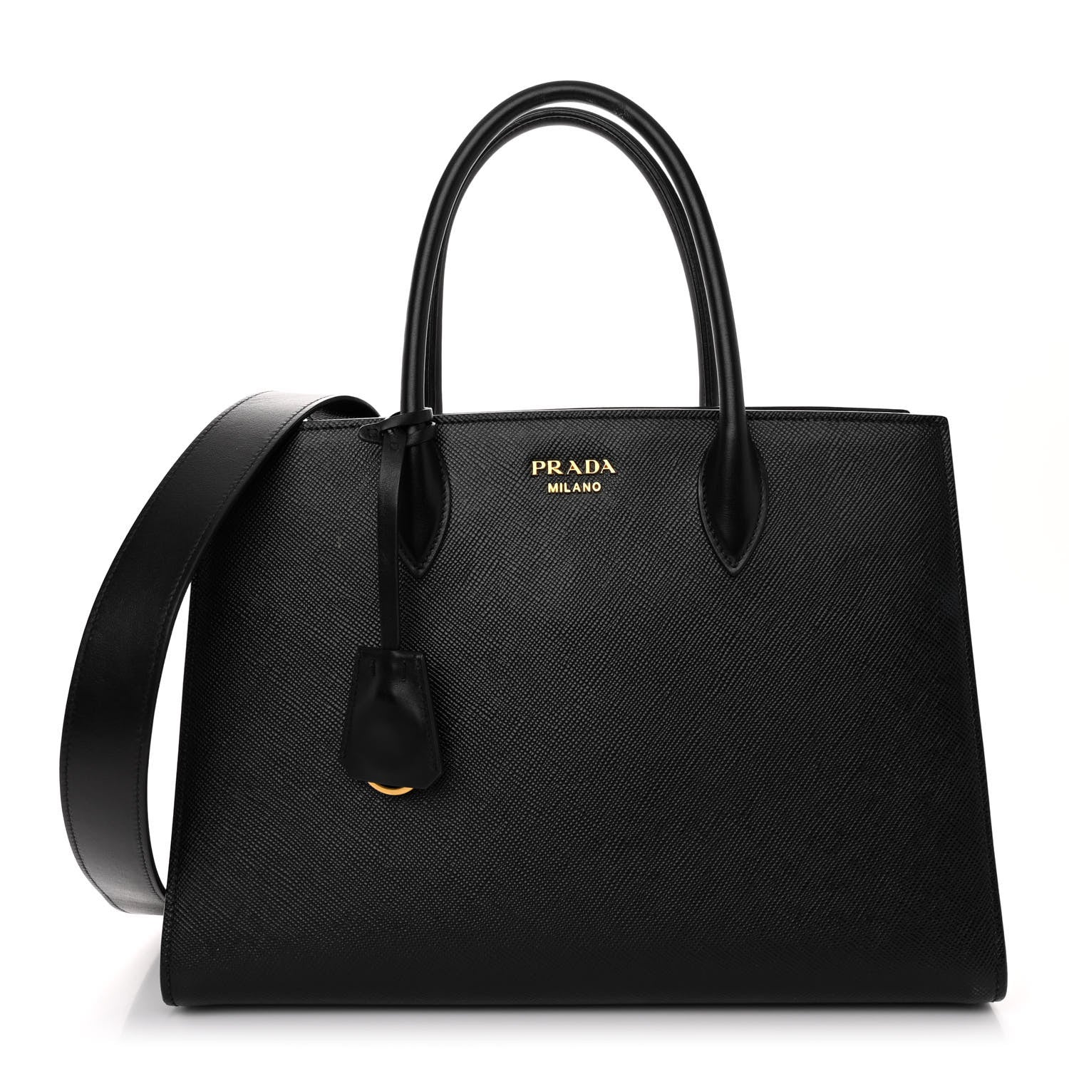 Prada Saffiano Cuir Calfskin Large Double Handle Bag Black Fuoco 1 of 10