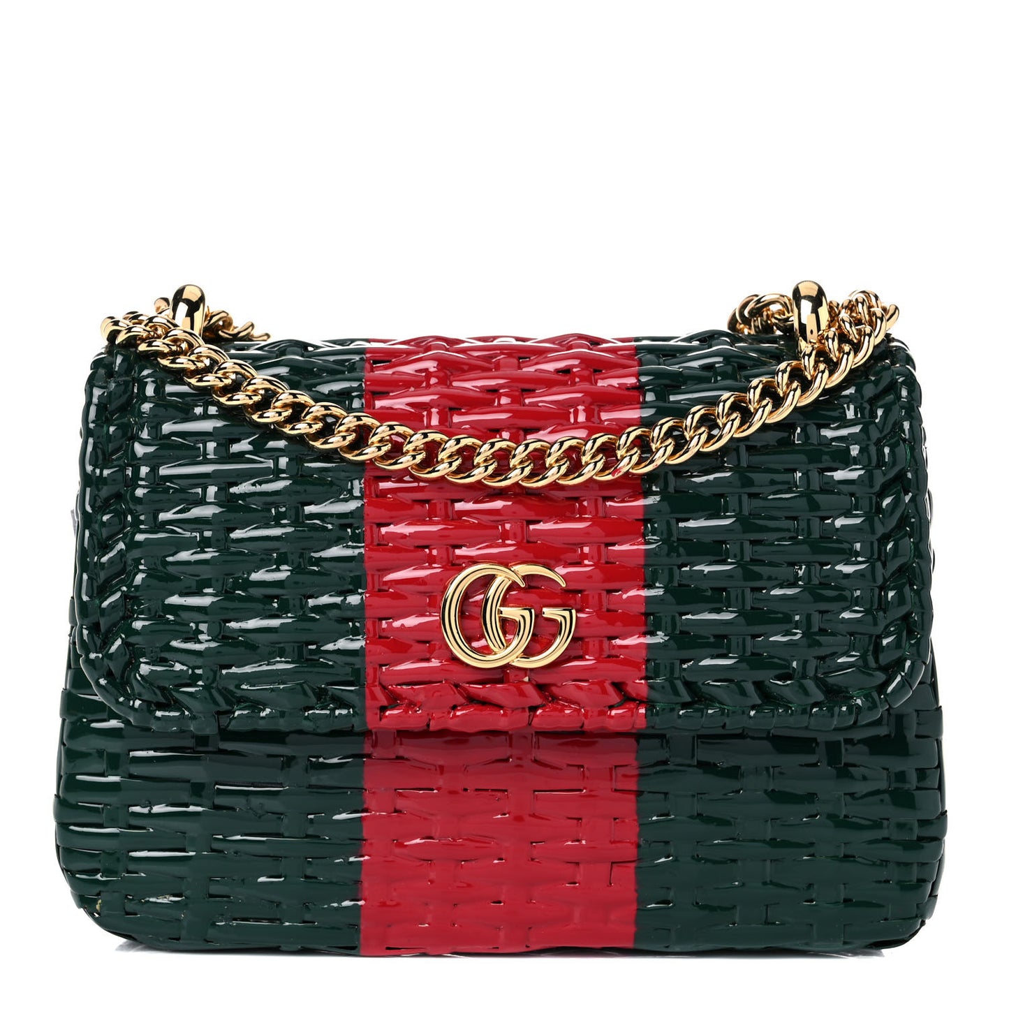 Glazed Wicker Stripe Mini Cestino Shoulder Bag Green