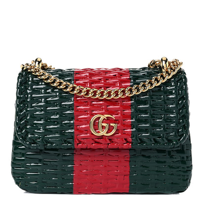 Gucci Glazed Wicker Stripe Mini Cestino Shoulder Bag Green 1 of 14