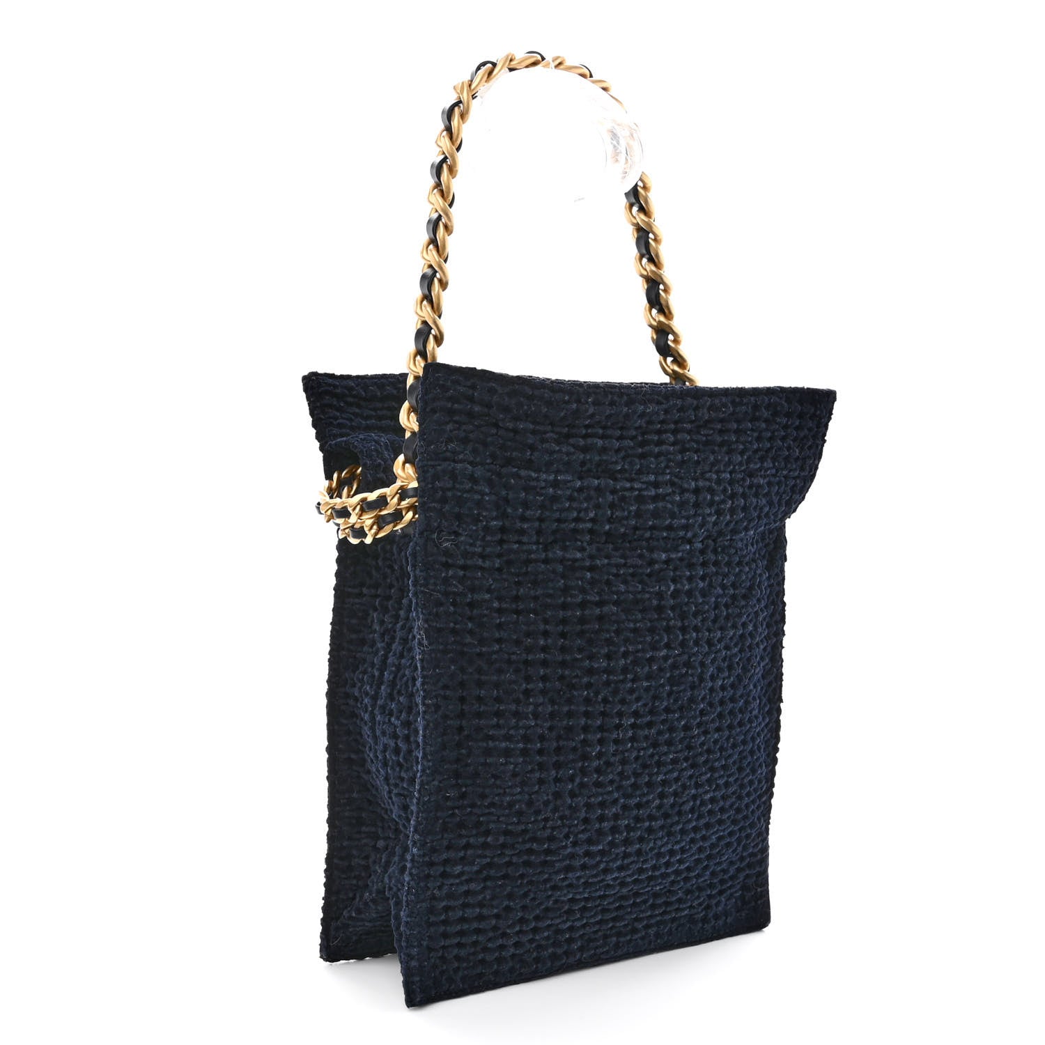 Chanel Cotton Tweed Shopping Bag Navy 3 of 10