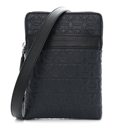 Salvatore Ferragamo Calfskin Gancini Embossed Travel Pouch Black 1 of 9