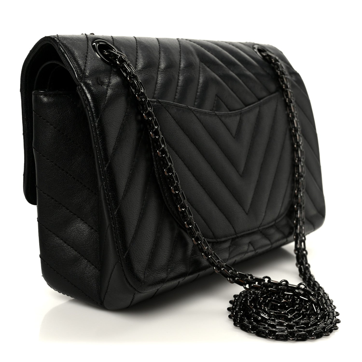 Chanel Sheepskin Chevron Quilted 2.55 Reissue 225 Double Flap So Black 3 of 10