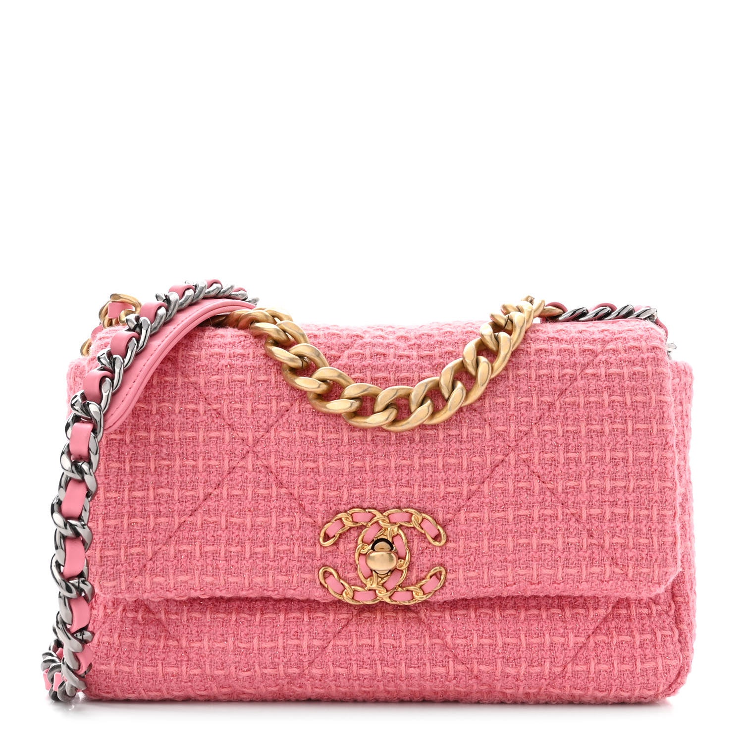 Chanel Metallic Tweed Quilted Medium Chanel 19 Flap Pink 1 of 10