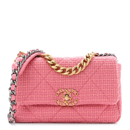 Chanel Metallic Tweed Quilted Medium Chanel 19 Flap Pink 1 of 10