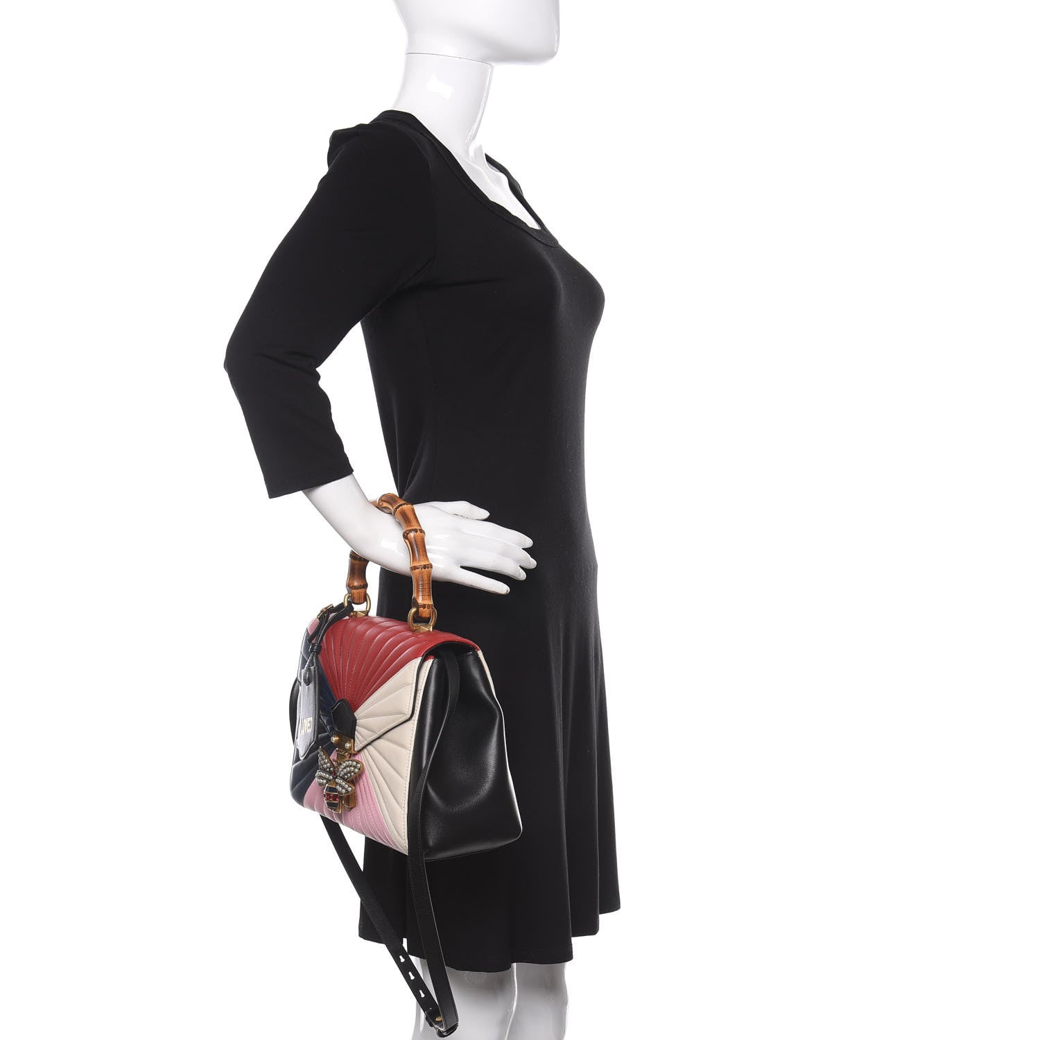 Gucci Calfskin Bamboo Trapuntata Queen Margaret Top Handle Bag Blue Agata Hibiscus Red Mystic White Sugar Pink 2 of 10