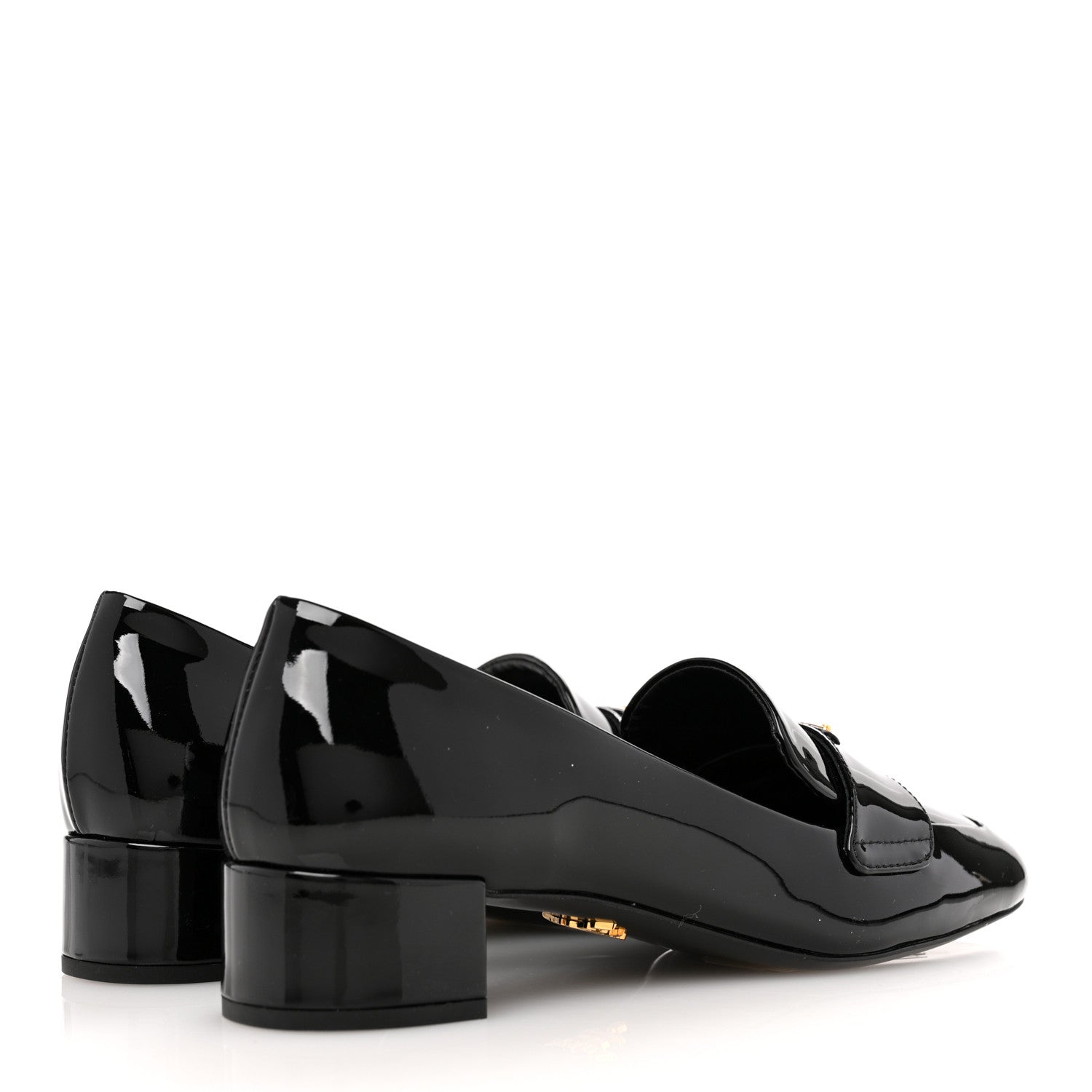 Prada Vernice Metal Triangle Logo 35mm Loafer Pumps 36 Black 5 of 9