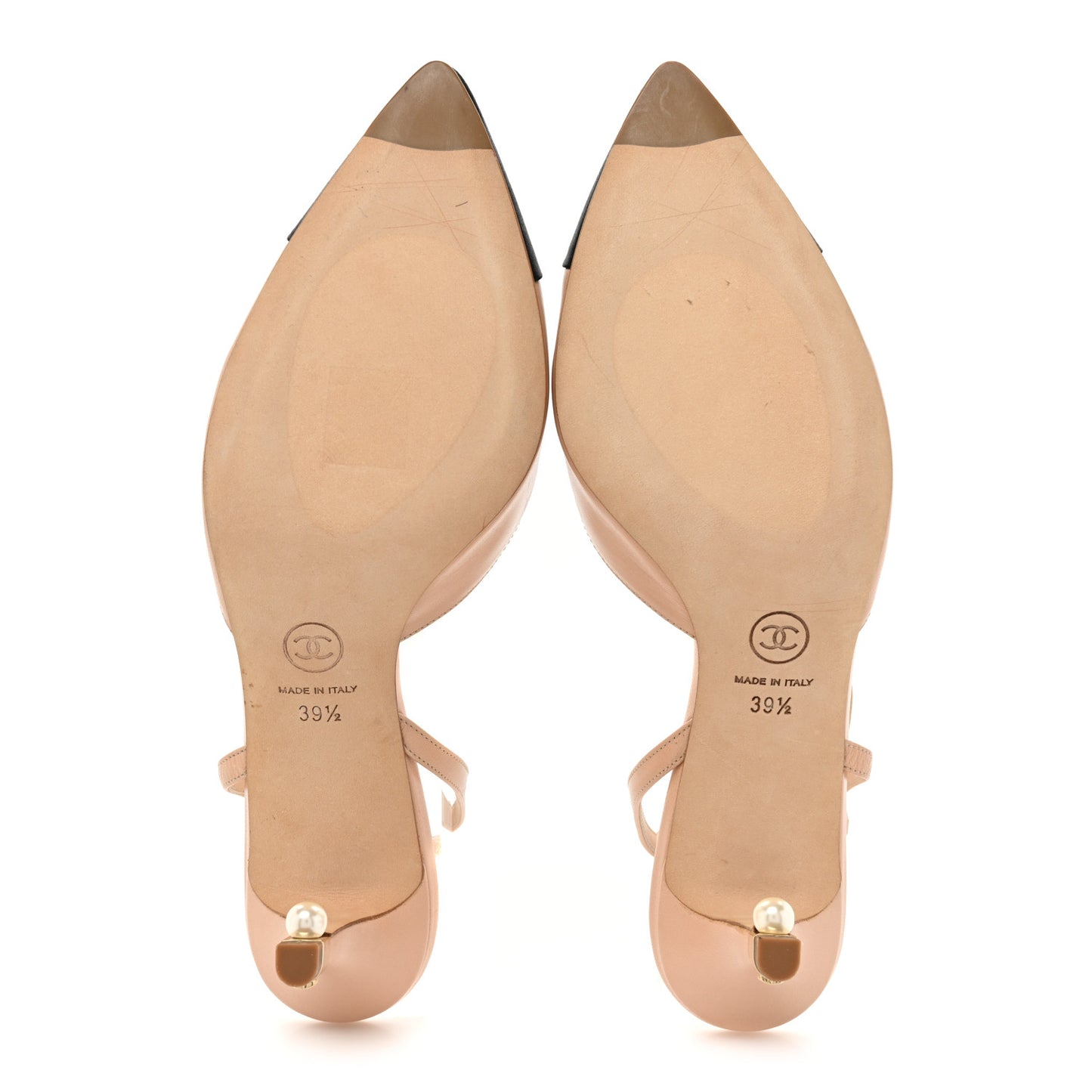 Lambskin Pearl Cap Toe CC Slingback Pumps 39.5 Beige Black