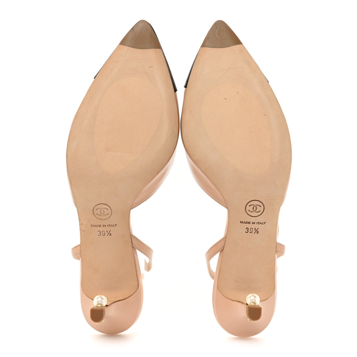 Chanel Lambskin Pearl Cap Toe CC Slingback Pumps 39.5 Beige Black 5 of 13