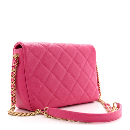 Chanel Shiny Caviar Quilted Small Chain Melody Flap Dark Pink 4 of 11