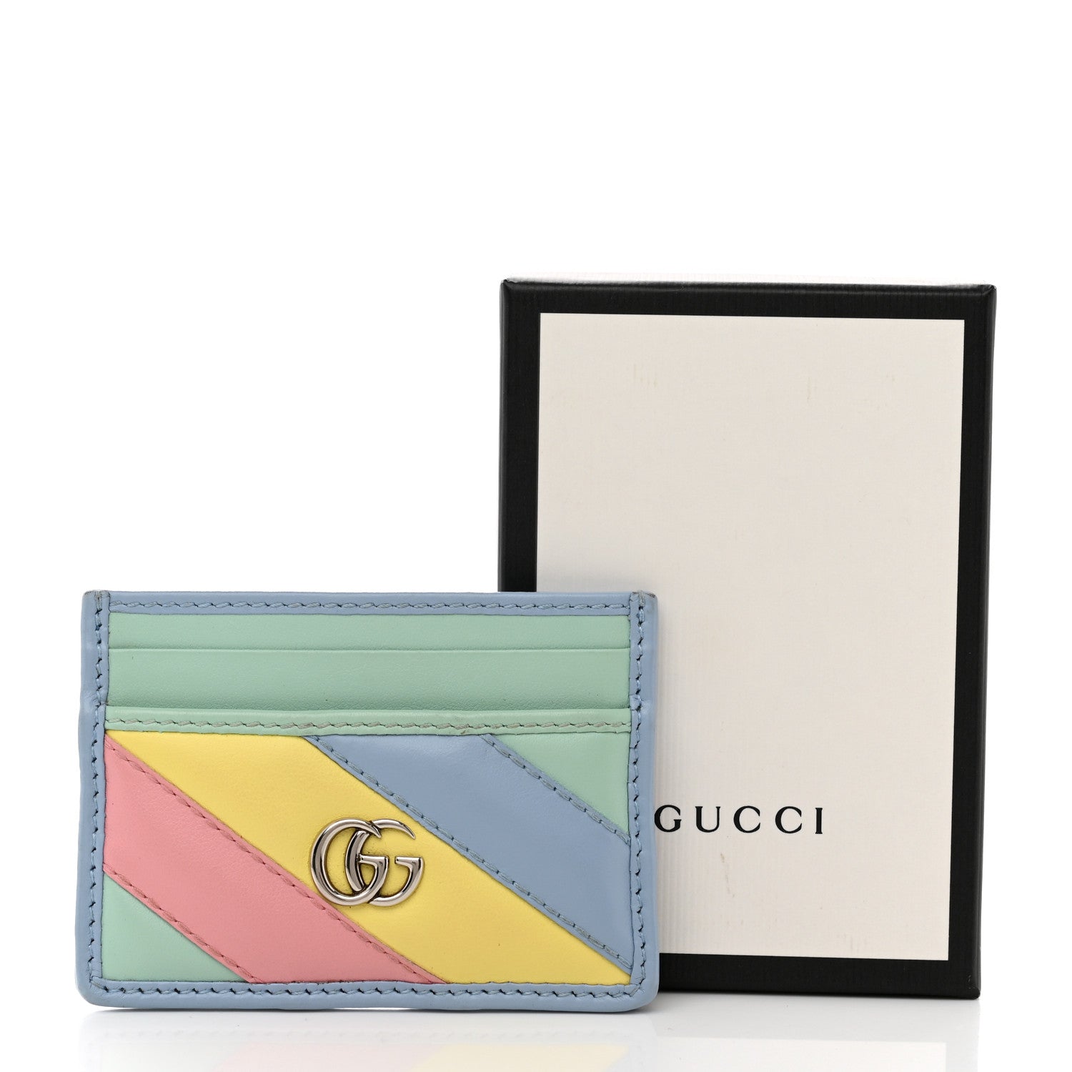 Gucci Calfskin Matelasse Diagonal GG Marmont Card Holder Wallet Multicolor Pastel 7 of 7