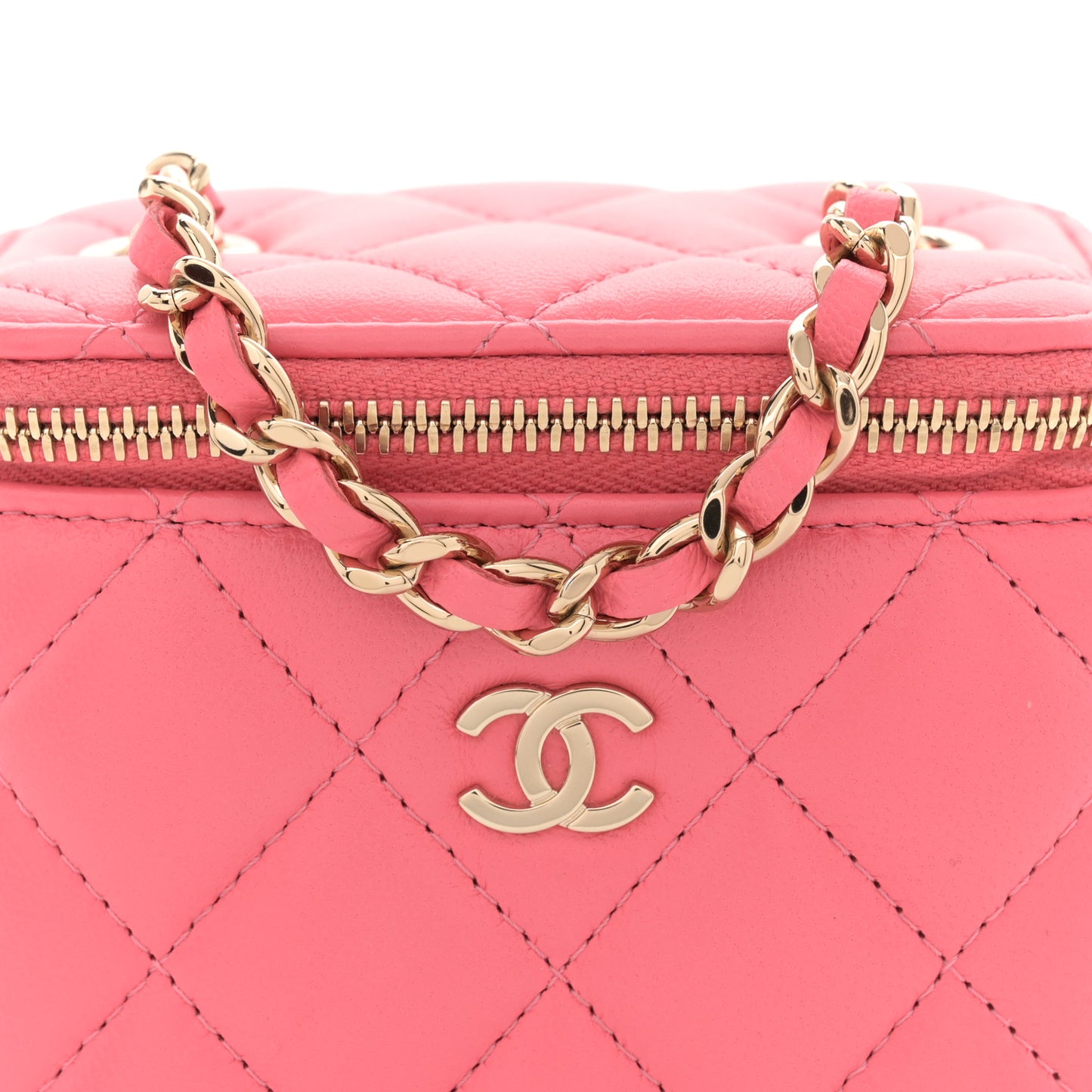 Lambskin Quilted Pearl Crush Mini Vanity Case With Chain Dark Pink