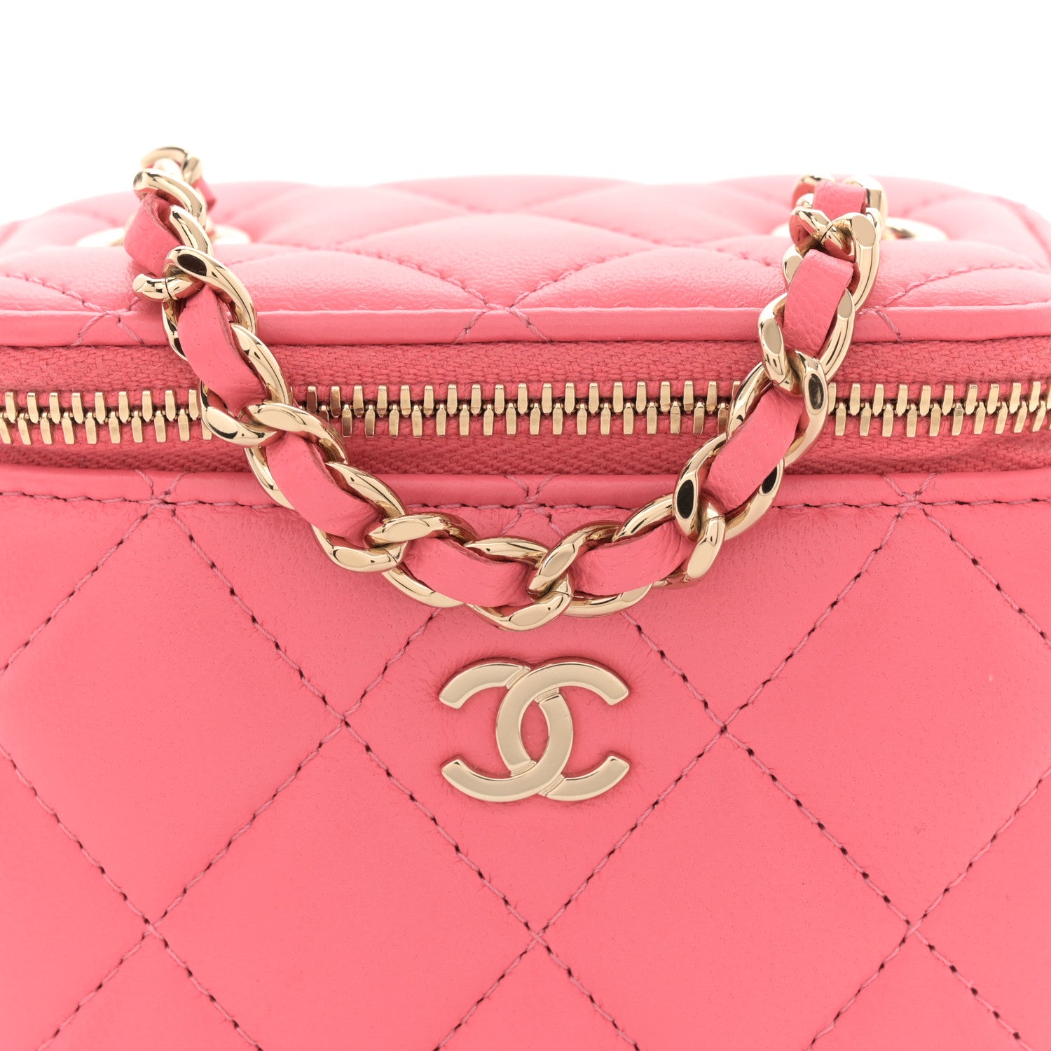 Chanel Lambskin Quilted Pearl Crush Mini Vanity Case With Chain Dark Pink 8 of 10