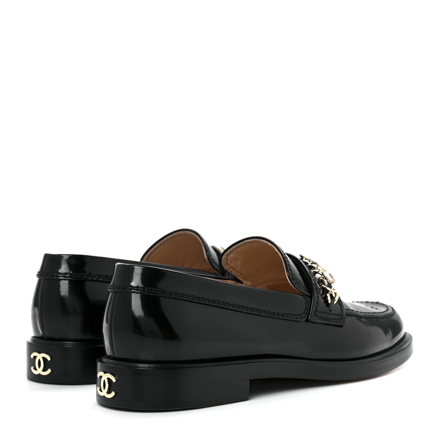 Shiny Calfskin Logo Loafers 38.5 Black
