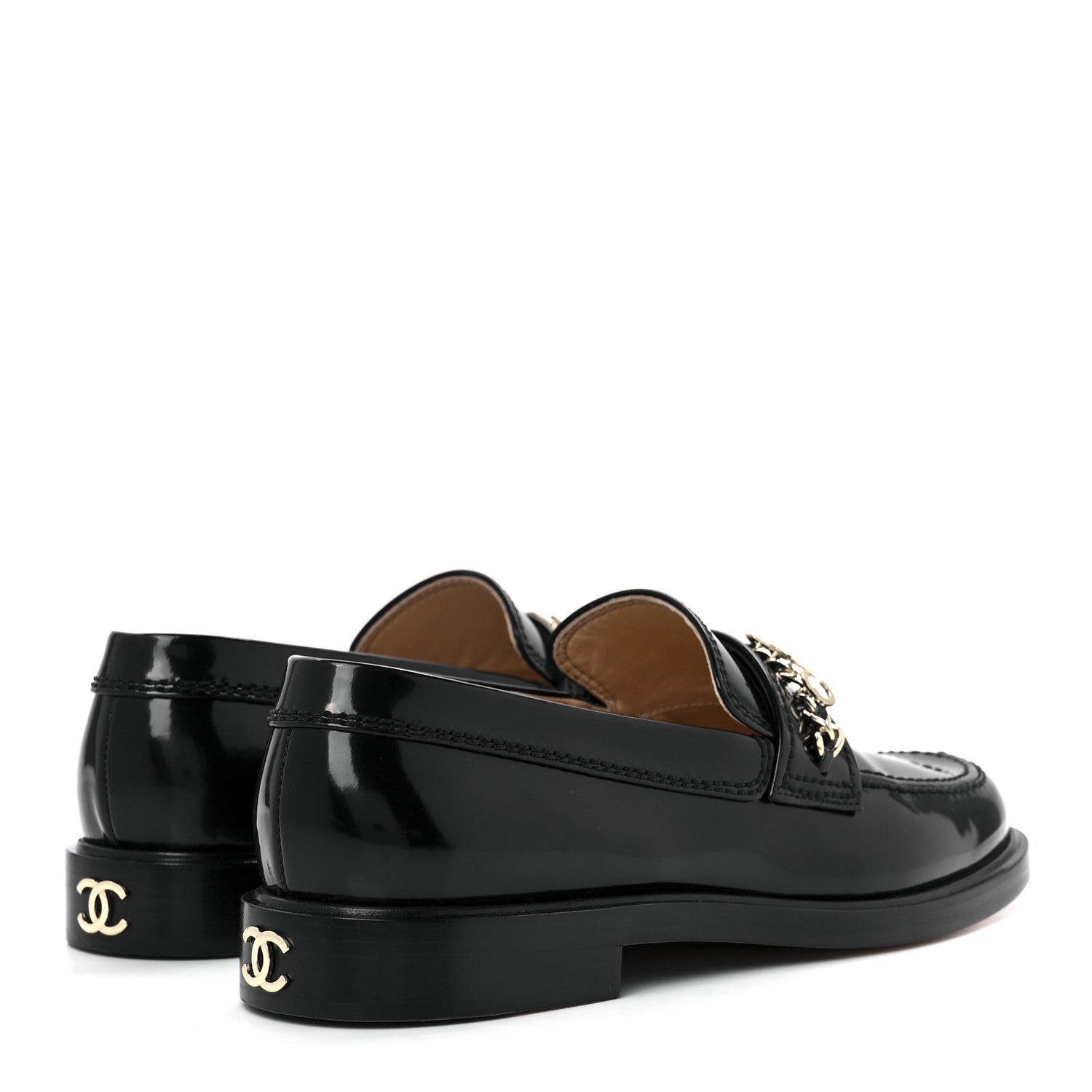 Chanel Shiny Calfskin Logo Loafers 38.5 Black 4 of 9