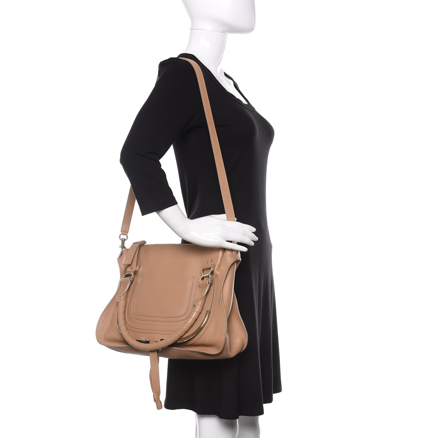 Chloe Calfskin Medium Marcie Metal Bar Trim Satchel Beige 2 of 9