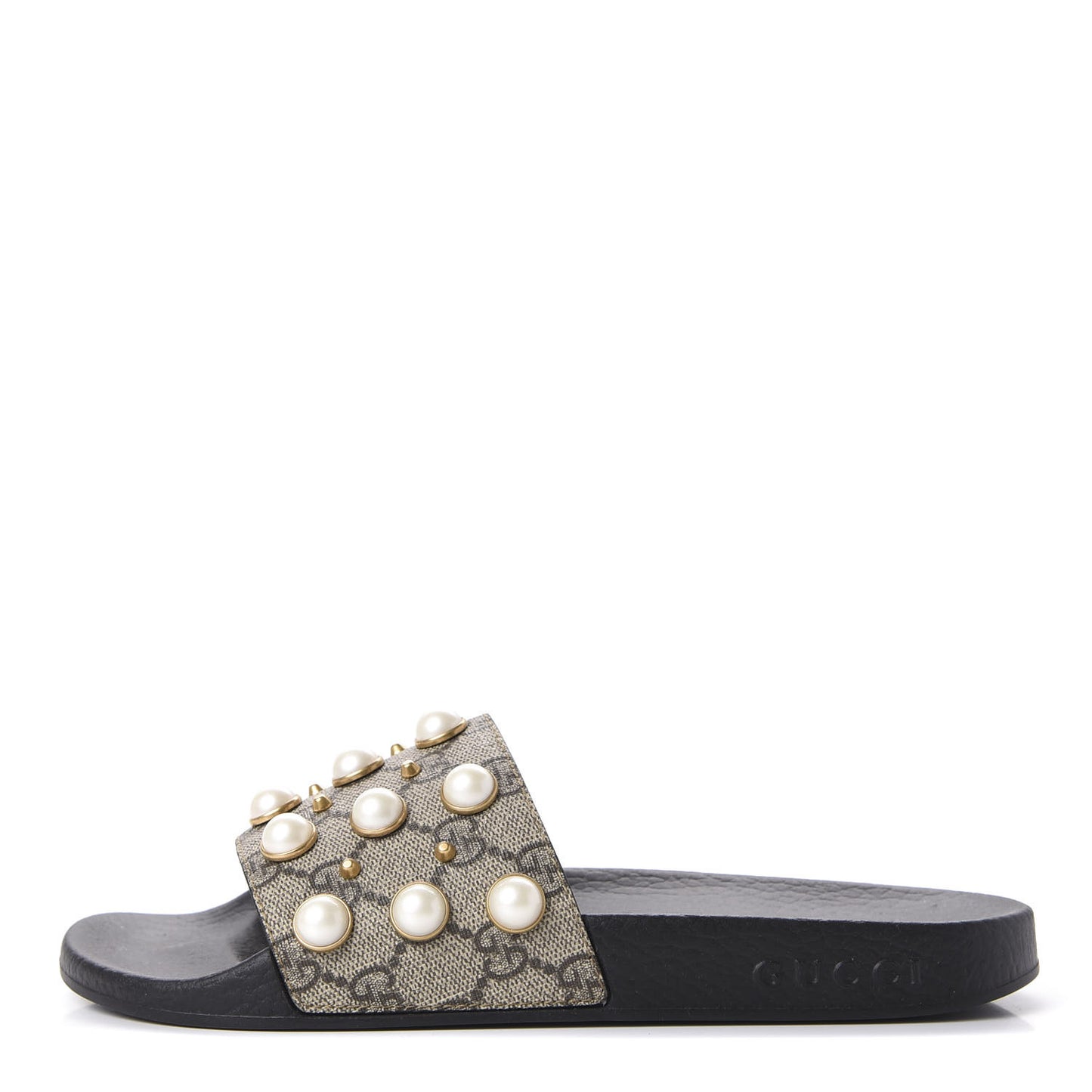 GG Supreme Monogram Pearls Slide Sandals 37 Beige
