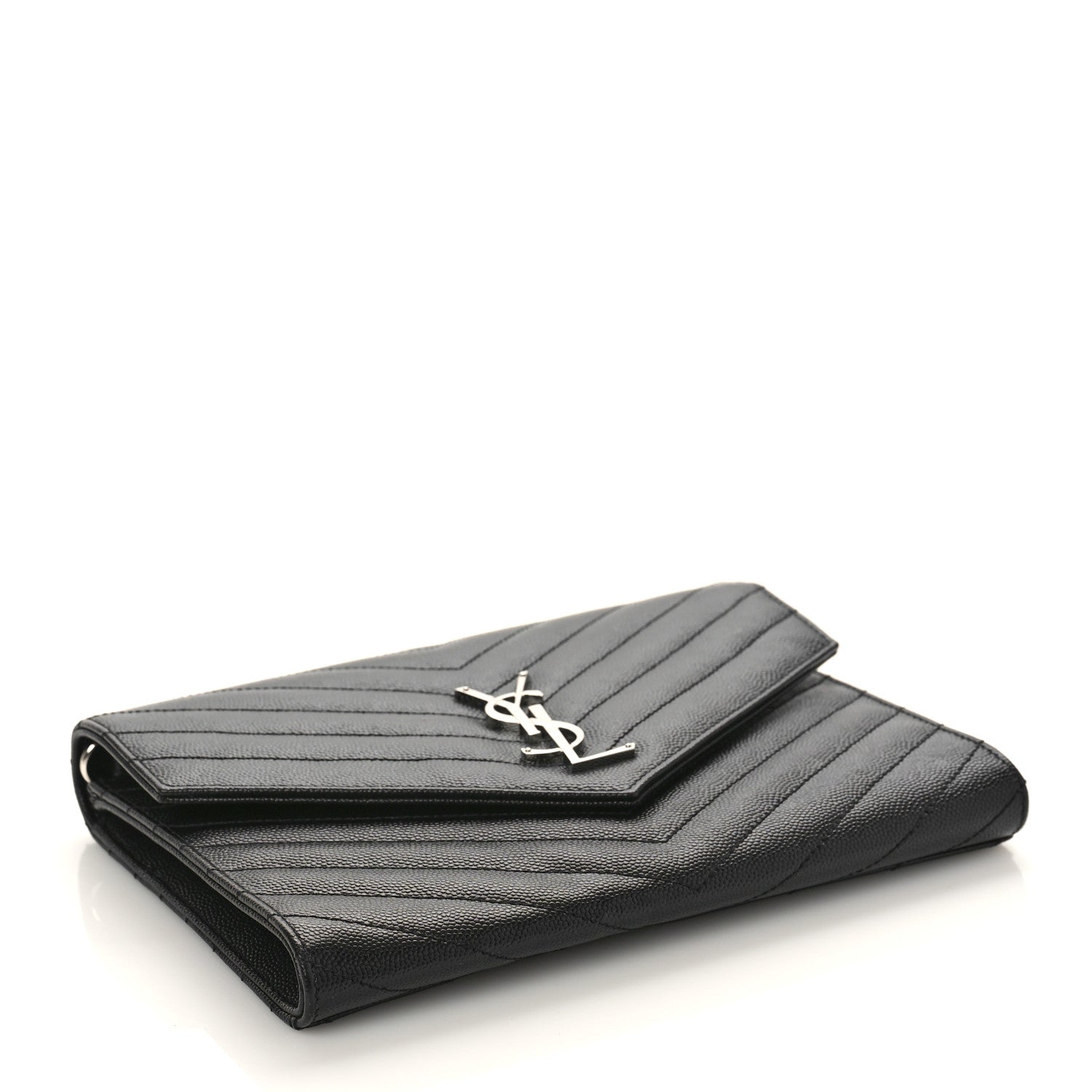 Saint Laurent Grain De Poudre Matelasse Chevron Monogram Envelope Clutch Black 4 of 8