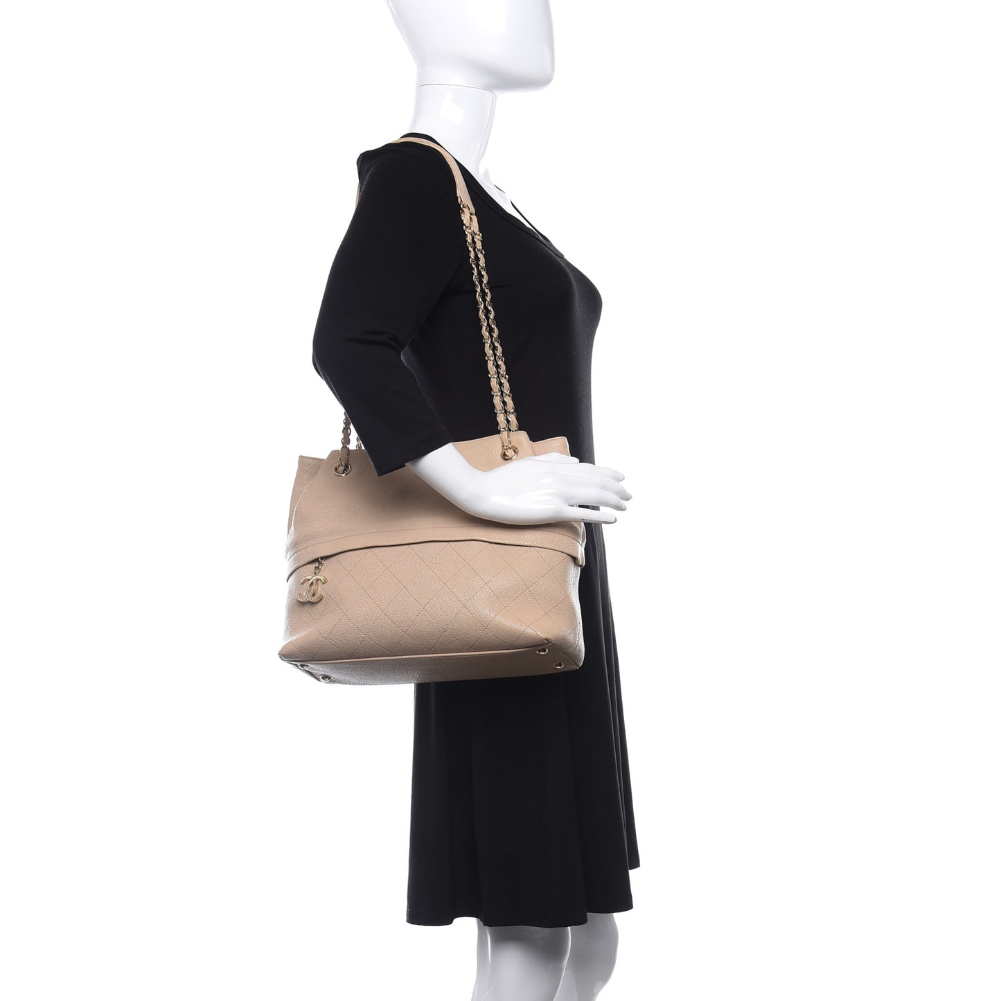 Caviar Stitched Shopping Tote Beige