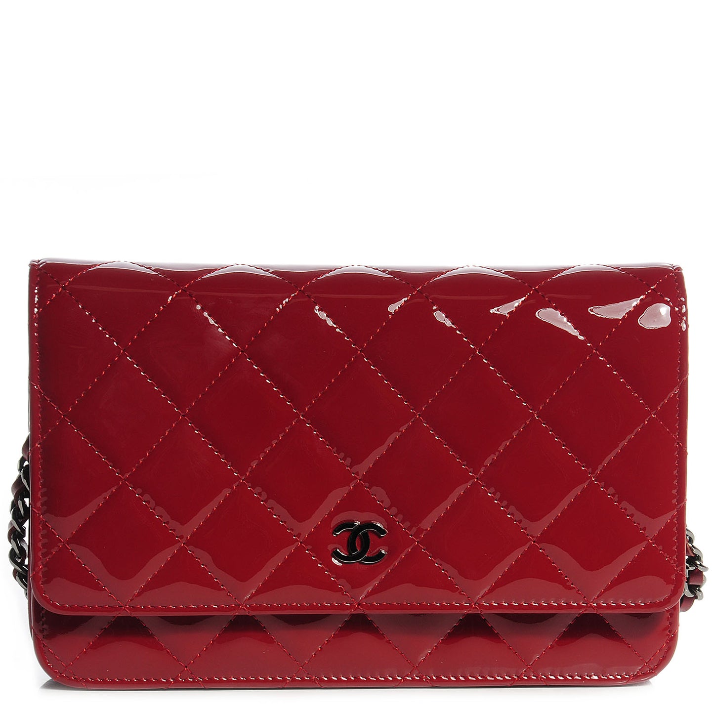 Patent Quilted Wallet On Chain WOC Red