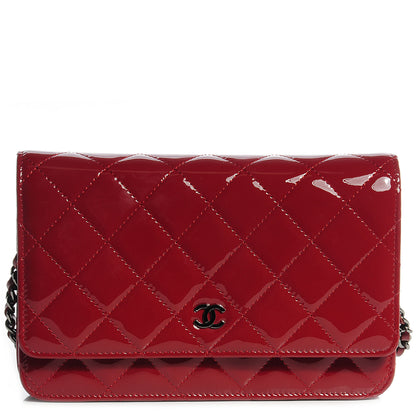 Chanel Patent Quilted Wallet On Chain WOC Red 1 of 8