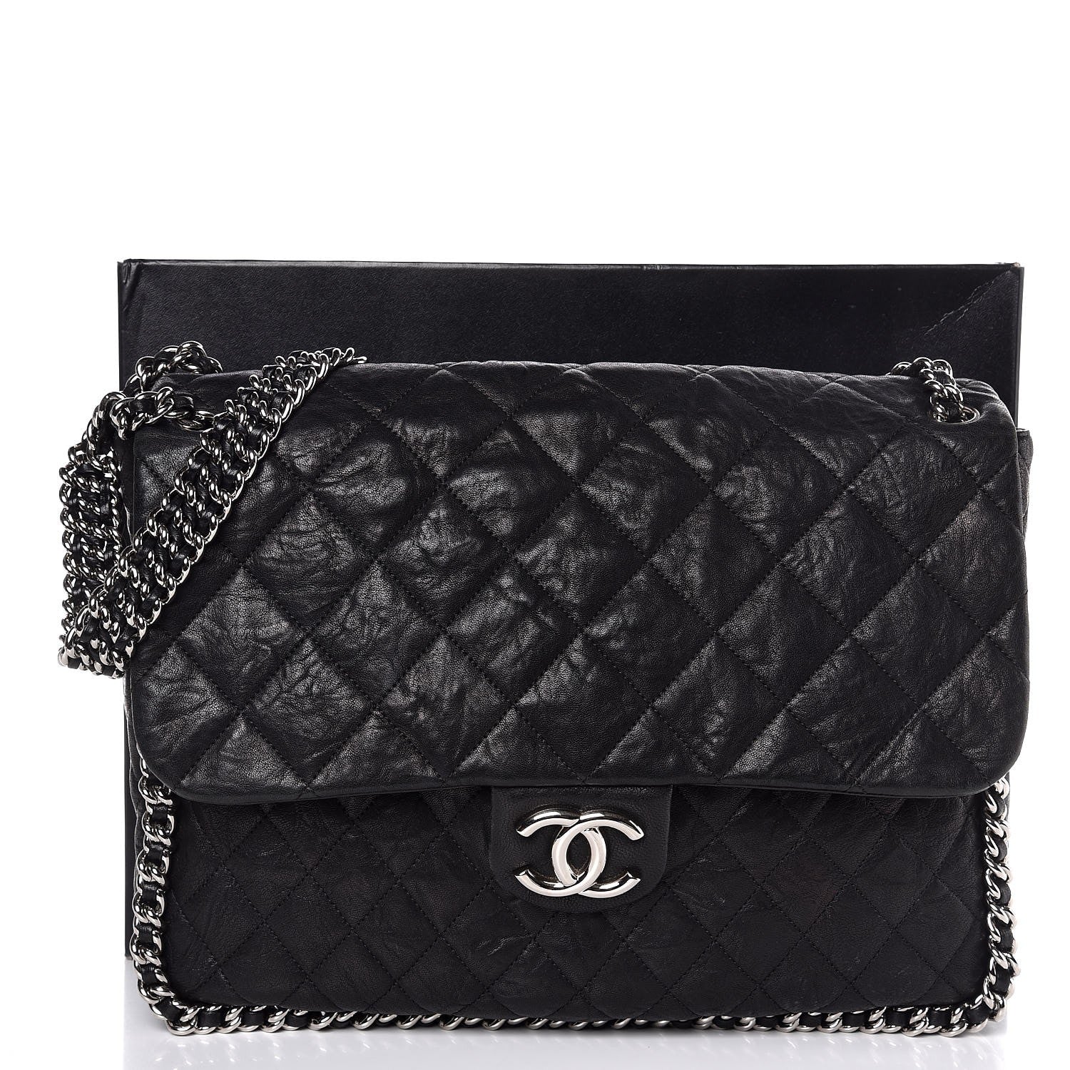 Chanel Washed Lambskin Quilted Maxi Chain Around Flap Black 8 of 8