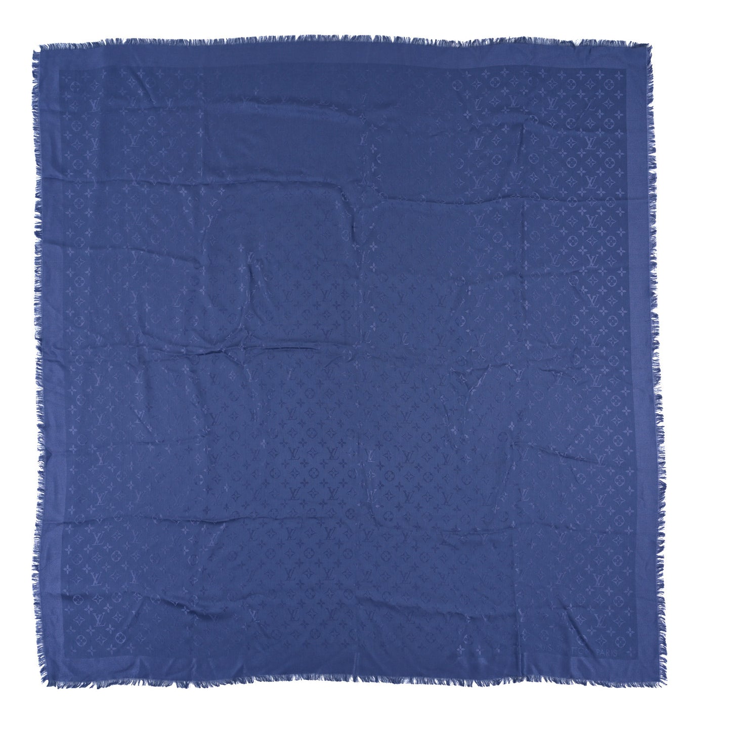Silk Wool Monogram Shawl Night Blue