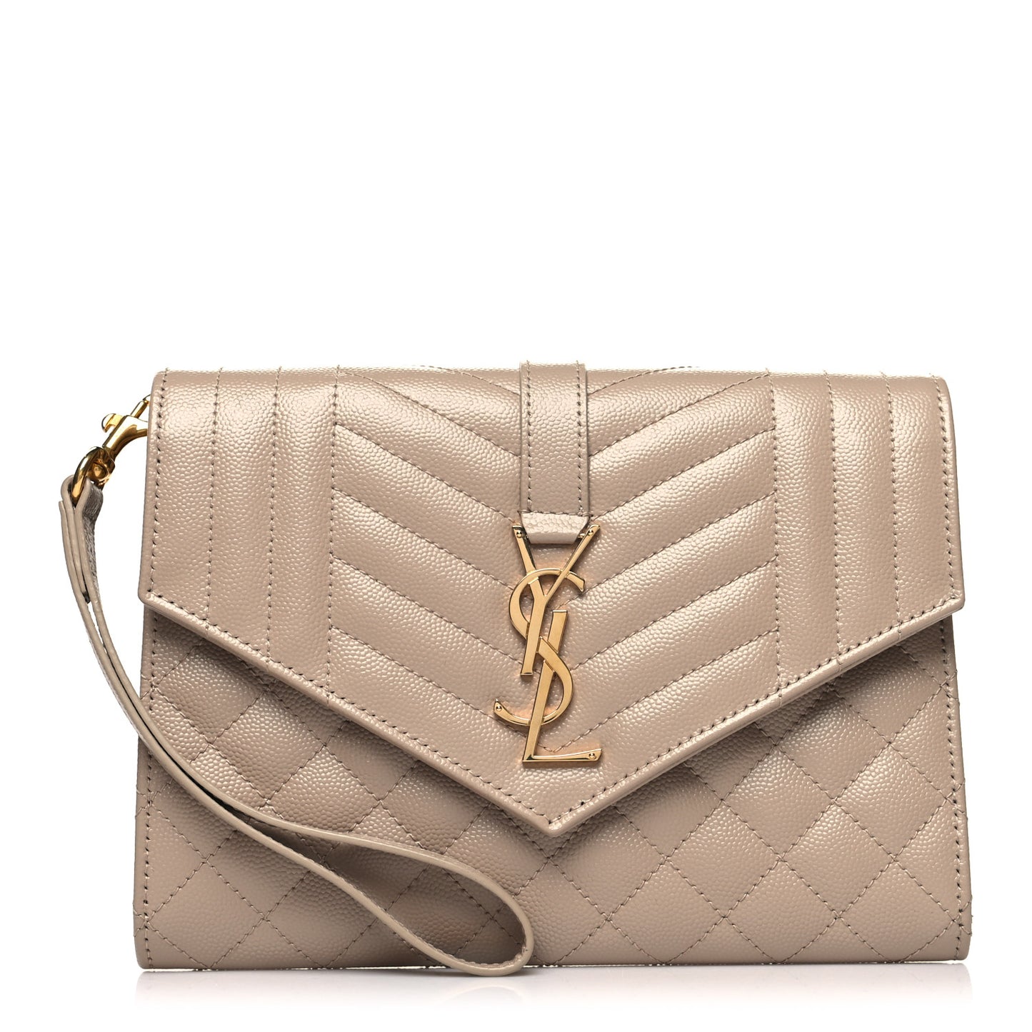 Grain De Poudre Textured Mixed Matelasse Triquilt Monogram Clutch Dark Beige