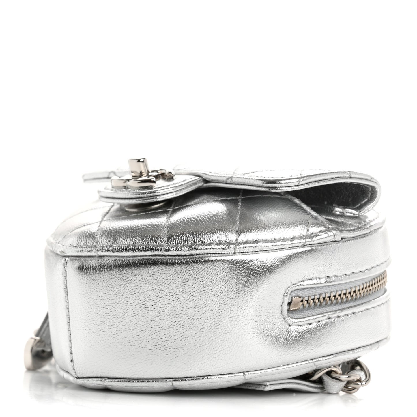 Metallic Lambskin Quilted CC In Love Heart Waist Belt Bag With Chain Silver