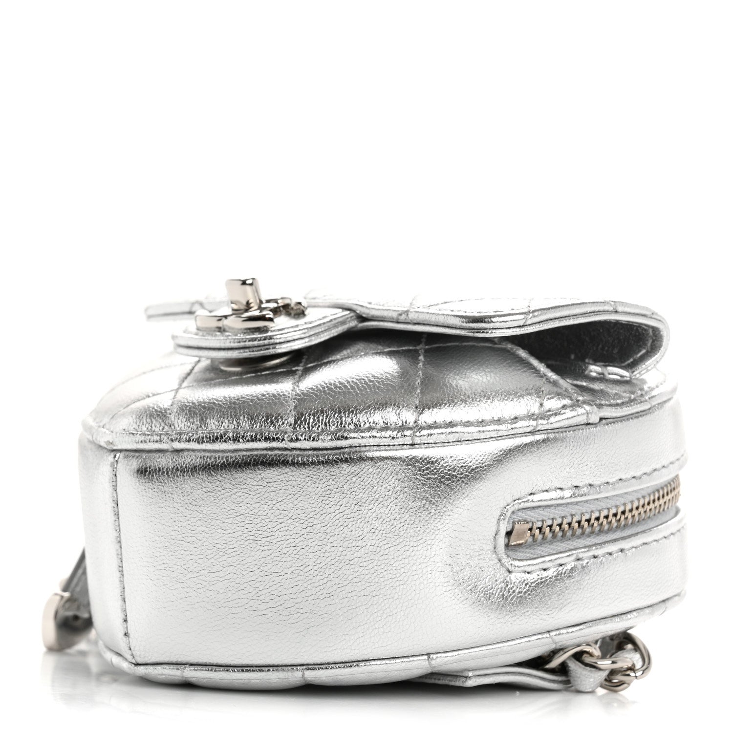 Chanel Metallic Lambskin Quilted CC In Love Heart Waist Belt Bag With Chain Silver 10 of 11