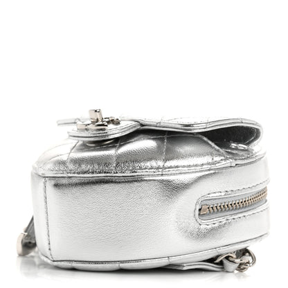 Chanel Metallic Lambskin Quilted CC In Love Heart Waist Belt Bag With Chain Silver 10 of 11