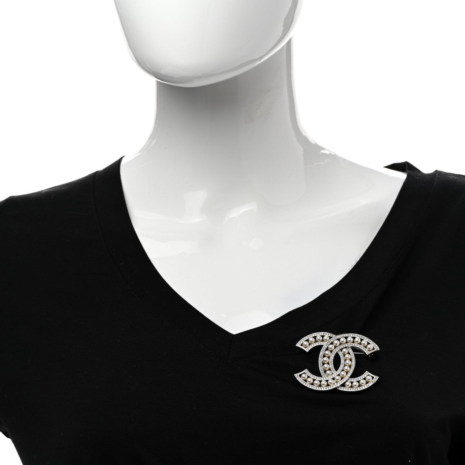 Chanel Pearl Crystal CC Brooch Silver 2 of 4