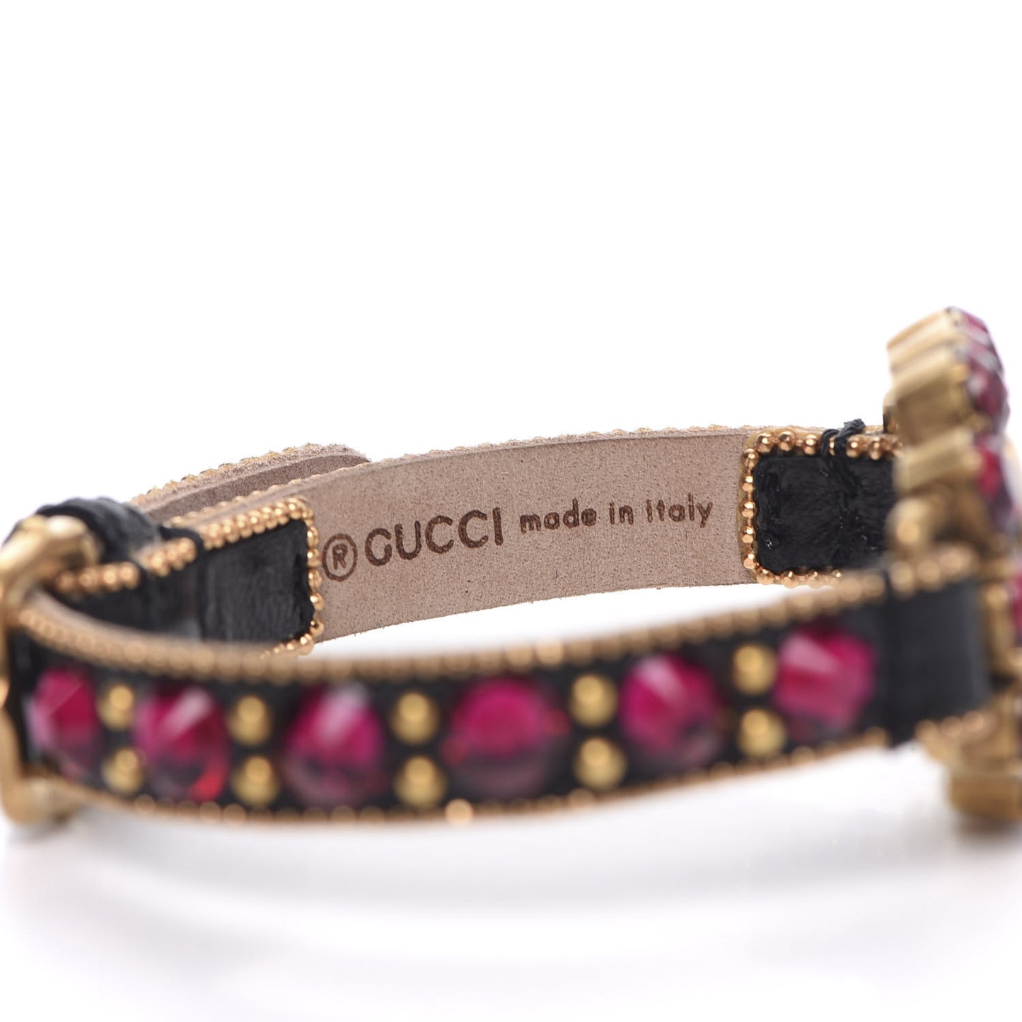 Calfskin Crystal Double G Bracelet Gold