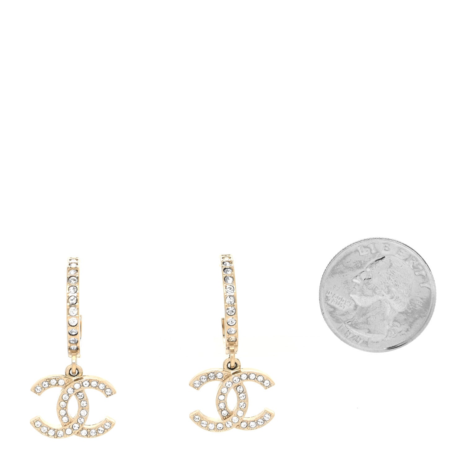Chanel Crystal Lock Symbols CC Hoop Drop Earrings Gold 2 of 4