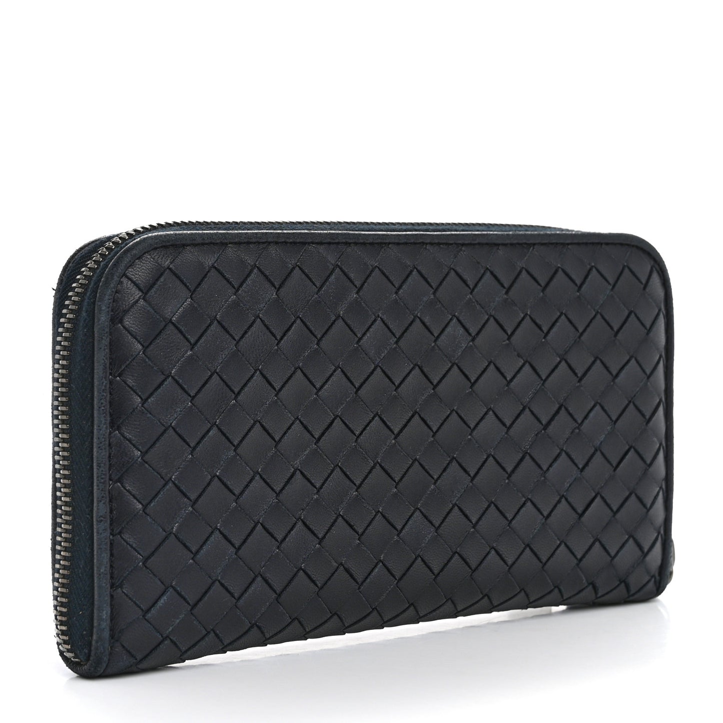 Nappa Intrecciato Zip Around Wallet Blue