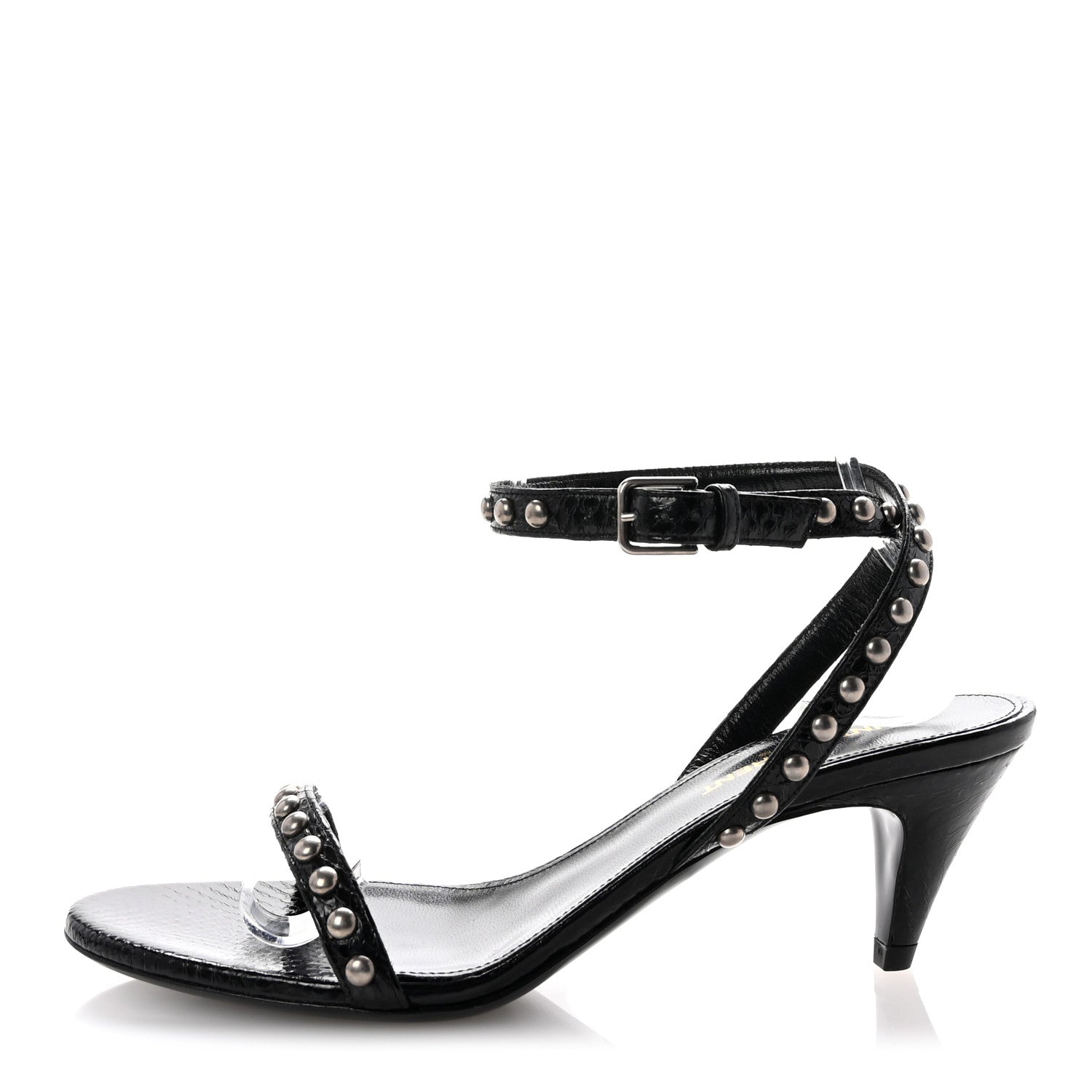 Saint Laurent Ayers Snakeskin Pearl Embellished Kiki 55 Sandals 36.5 Black 1 of 9
