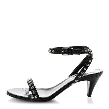 Saint Laurent Ayers Snakeskin Pearl Embellished Kiki 55 Sandals 36.5 Black 1 of 9