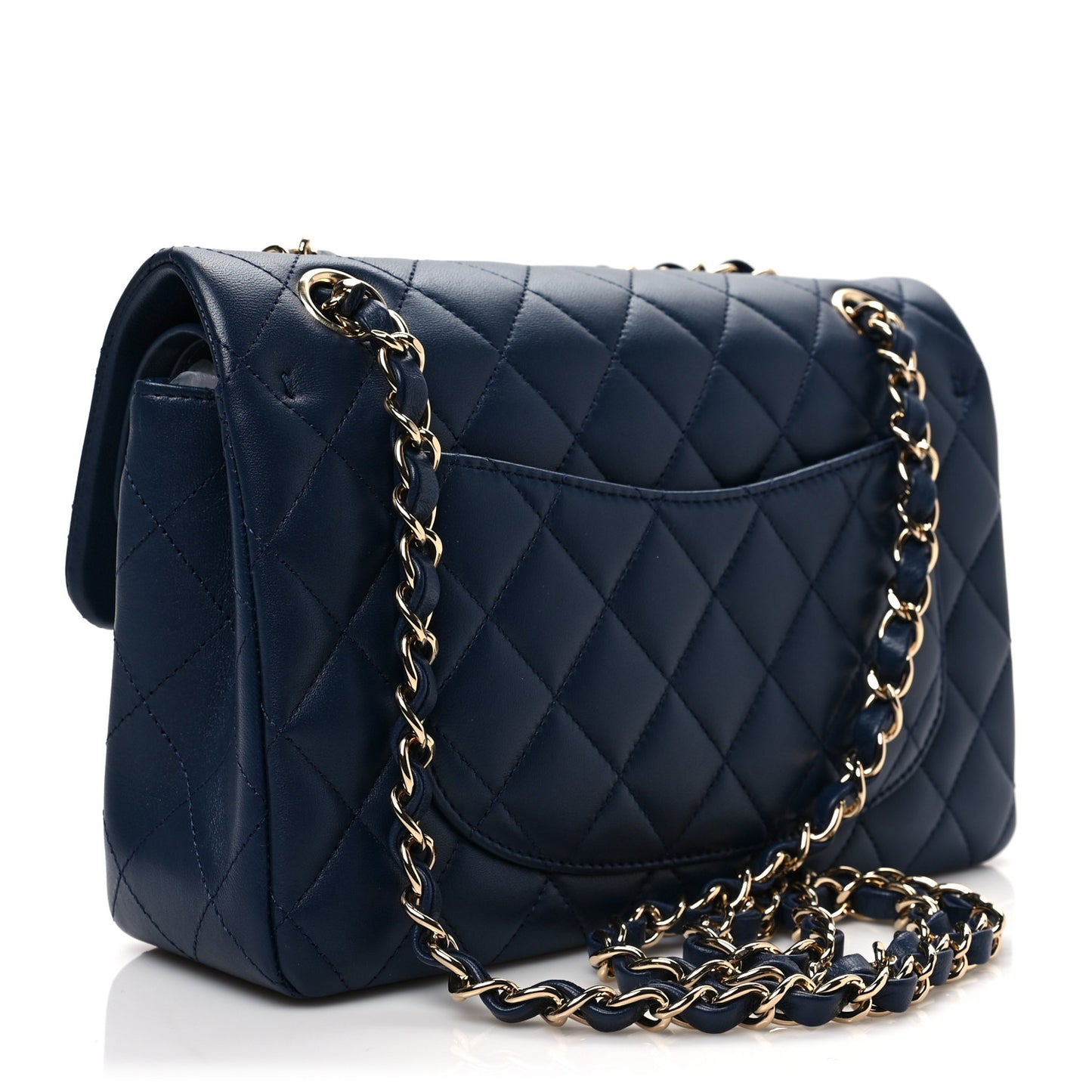 Lambskin Quilted Small Double Flap Dark Blue