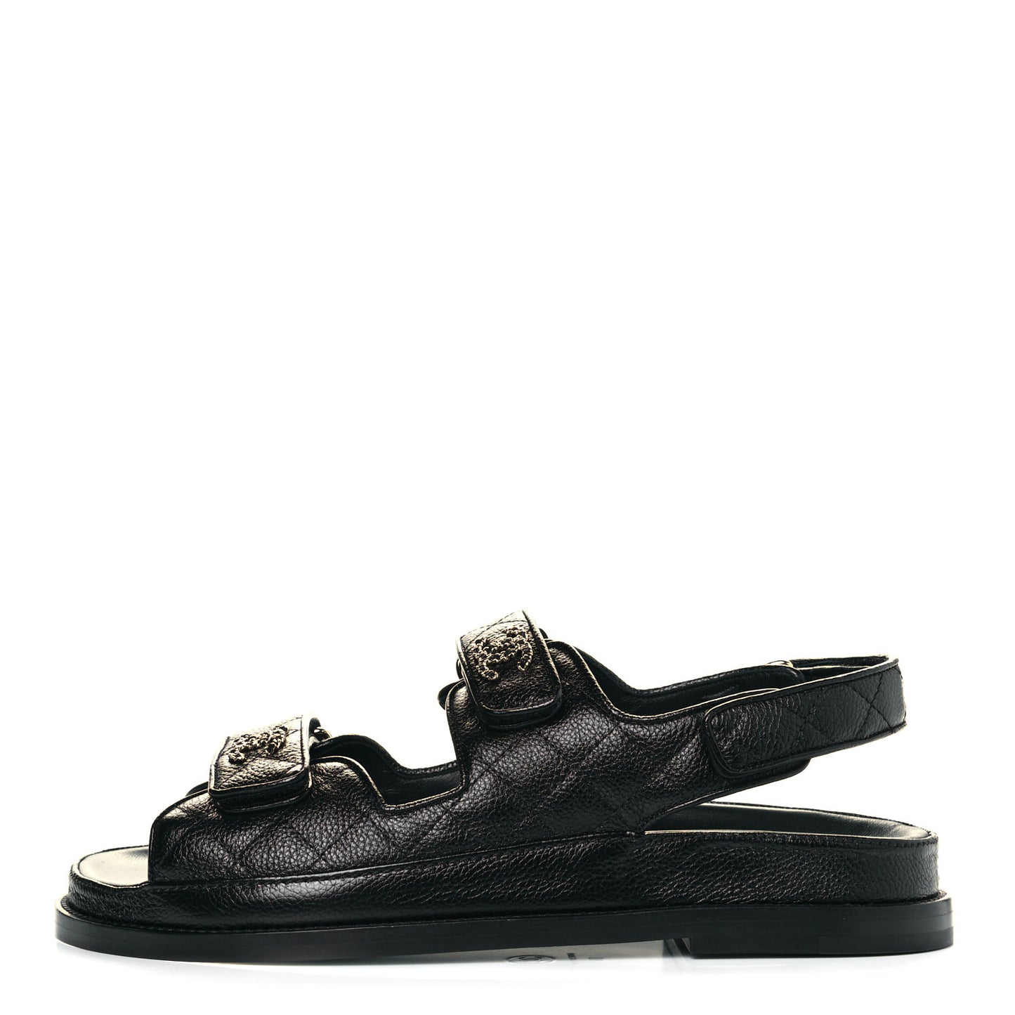 Grained Calfskin Velcro Dad Sandals 39 Black