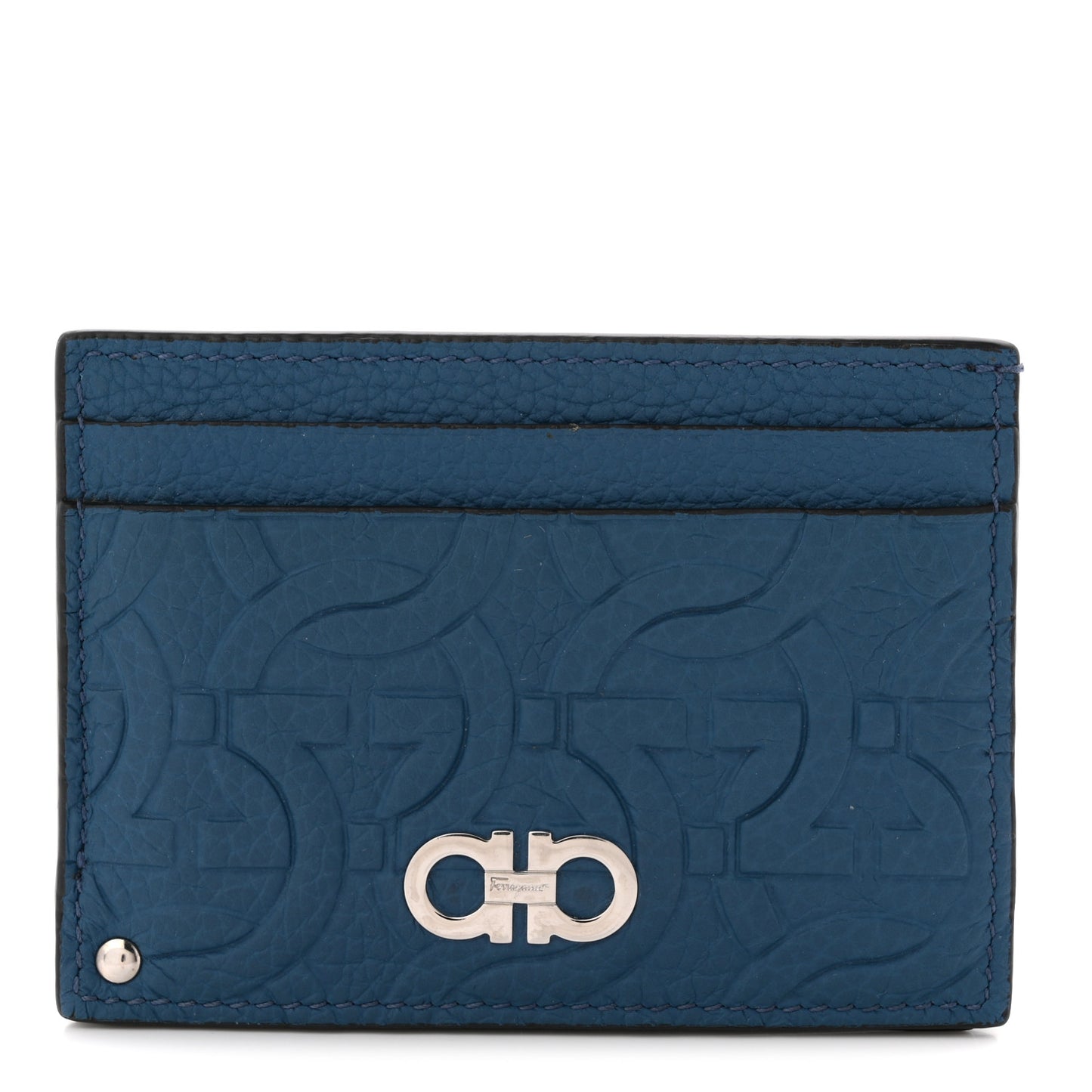 Calfskin Embossed Logo Card Case Blue