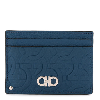 Salvatore Ferragamo Calfskin Embossed Logo Card Case Blue 1 of 9