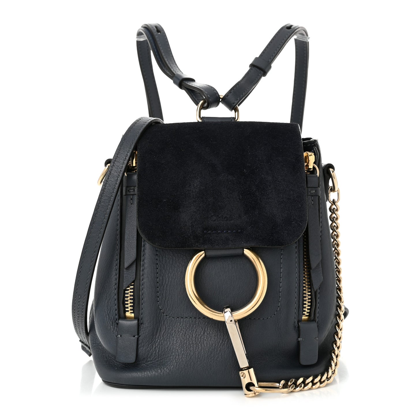 Suede Calfskin Mini Faye Backpack Deep Ocean