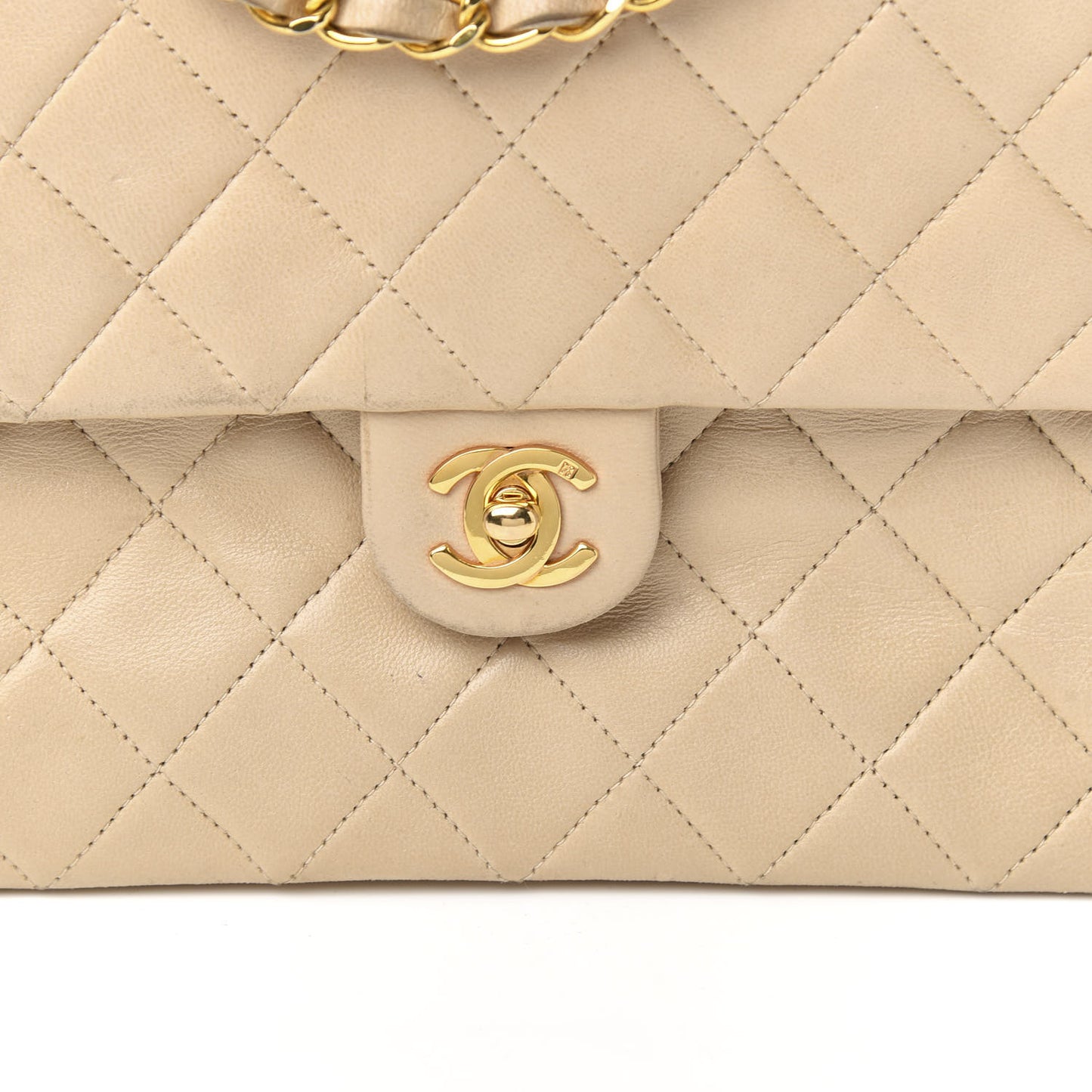 Lambskin Quilted Mini Square Flap Beige