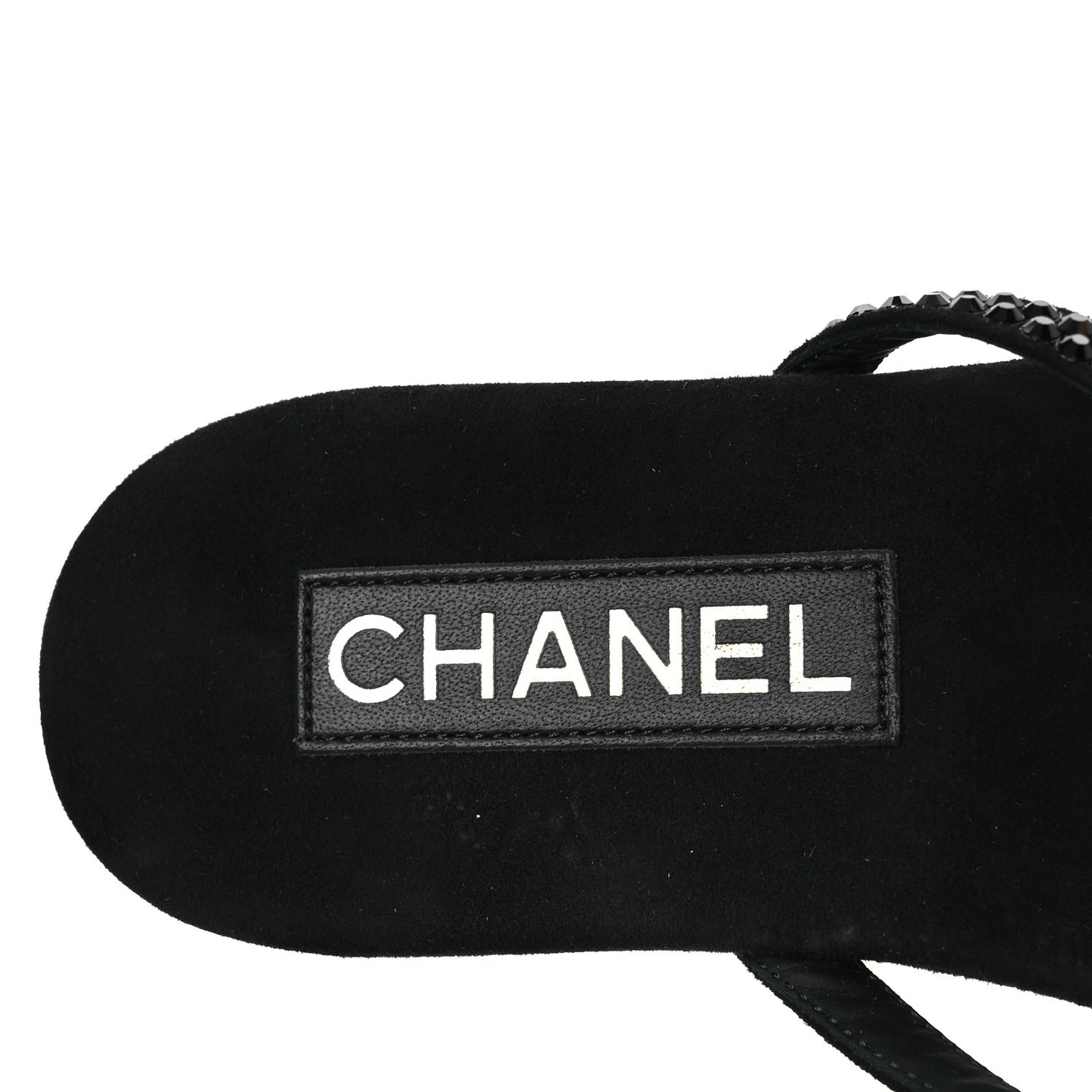 Suede Kidskin Strass CC Thong Sandals 37.5 Black